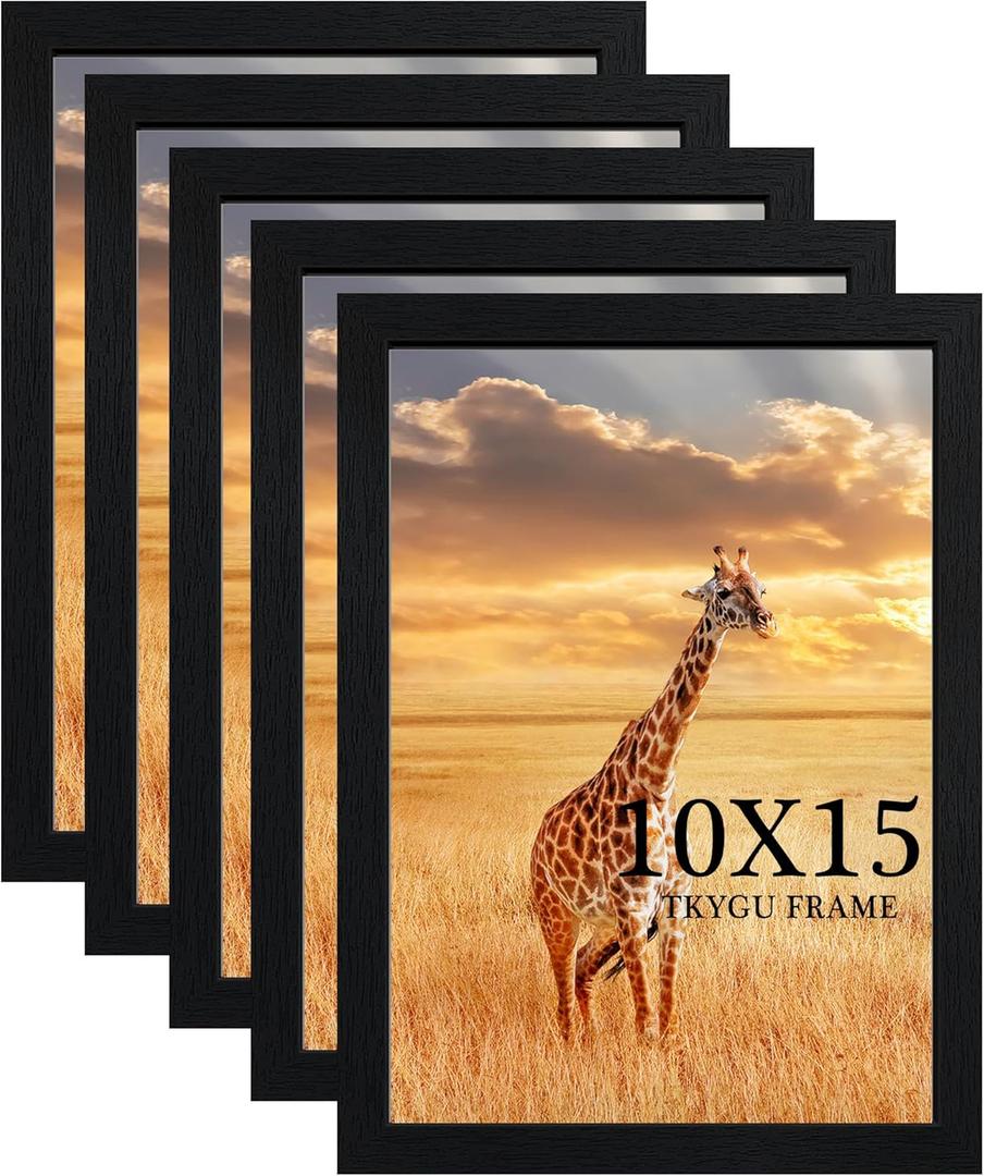 10x15 Picture Frame Set of 5, Black Wooden Frame 10x15 Wall Gallery Poster Photo frame with Durable Shatter Resistant Plexiglass for Wall Mounting Family