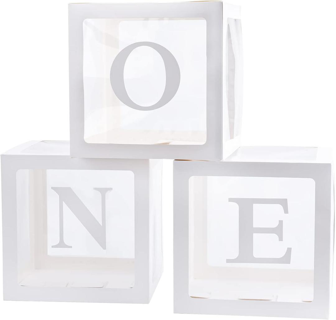 First Birthday Decorations For Boy Or Girl, 3 Pcs ONE Balloon Boxes For 1st Birthday, Baby Clear Blocks Party Decor With ONE Letters For Photoshoot Props, Cake Smash Backdrop