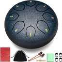 CAHAYA Steel Rain Drum 6-Inch: 8 Notes Steel Tongue Drum with Mallets Finger Paddles Percussion Handpan for Kids Friends Moms Meditation Gift Navy Blue
