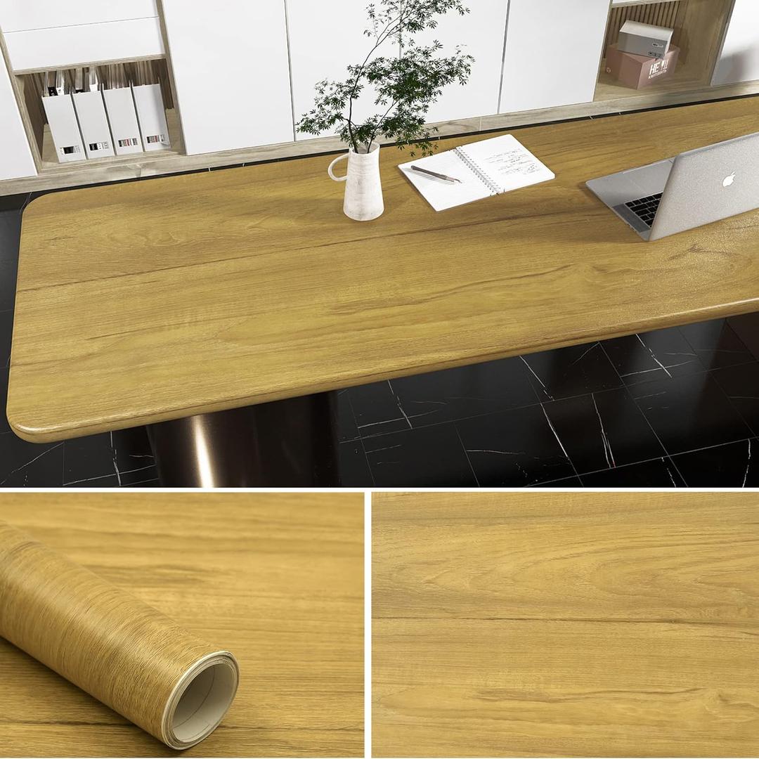 15.8x118" Faux Wood Contact Paper Peel and Stick Countertops Wood Grain Vinyl Wrap Wood Wallpaper Countertop Contact Paper for Cabinets Counter Top Covers Self Adhesive Wood Look Contact Paper