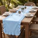 HunnmingRe Blue Ruffled Table Runner 72 inch Scalloped Table Runner Cotton Flounces Washable Shabby Farmhouse Rustic Home Kitchen Decoration for Wedding Rectangle Bride Shower Christmas Party