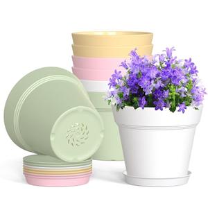 WSMKSZ 4 Inch Plastic Plant Pots with Drainage Holes and Trays – 8 Pack Small Nursery Pots for Indoor & Outdoor House Plants and Flowers, Seedling Starter Planters, Colorful