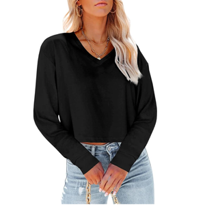 Tankaneo Womens V Neck Cropped T Shirts Casual Summer Crop Tops Half Sleeve Solid Color Crop Baisc Tees, L