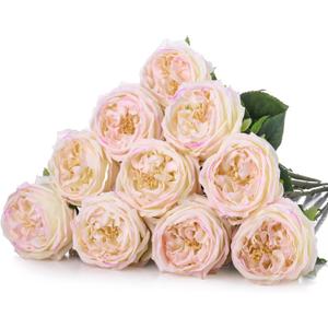 Daifunli 10pcs Real Lifelike Peonies Artificial Flowers, Faux Austin Rose with Long Stem Look Real Fake Flower for Christmas Valentines Arrangement Wedding Party Home Kitchen Decor(Flesh Pink)