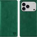 ZZXX for iPhone 17 Pro Wallet Case with [RFID Blocking] Card Slot Stand Strong Magnetic Leather Flip Fold Protective Phone Case for iPhone 17 Pro Case Wallet(Green-6.3 inch)