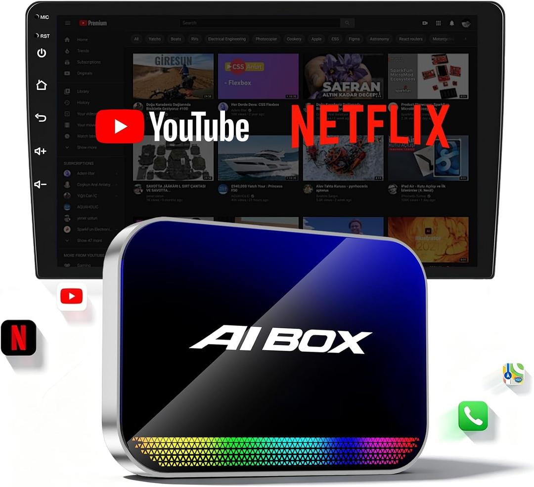 Wireless CarPlay & Android Auto Adapter, Magic AI Box with YouTube TikTok, Built-in Play Store and Screen Mirroring, Plug and Play Video Adapter for OEM Factory Wired CarPlay Vehicles