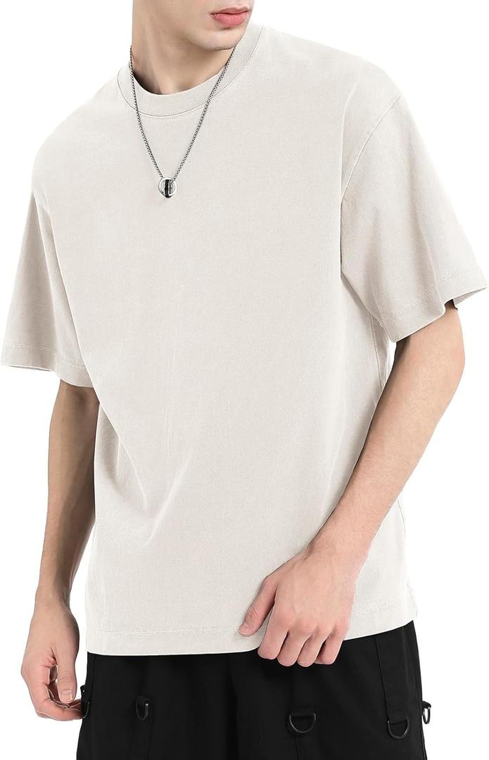 Men's Oversized T Shirts Cotton Unisex Loose Fit Tee Vintage Acid Washed Summer Casual Baggy Basic Tops (XX-Large)