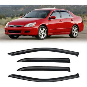 Window Visor for 2003-2007 Honda Accord, Out-Channel Rain Guards Shields Vent Deflector Shade Wind Dark Smoke 2004 2005 2006 03 04 05 06 07, Tape-On Outside-Mount, 4PCS
