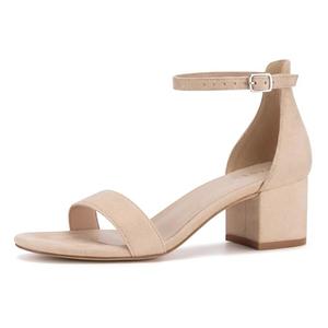 PARTY Women's Open Toe Ankle Strap Low Block Chunky Heels Sandals, Khaki, 11