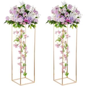 Gold Stand Wedding Centerpieces for Tables - 39.4in Tall Vases for Centerpieces, 2 Pcs Metal Column Flower Stand, Rectangular Flower Display Rack, Wedding Decorations for Tables, Party, Events, Home