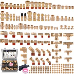 200 Pcs Brass DOT Air Brake Line Fittings & Air Nylon Tube Compression Fittings Assortment Kits,1/4" 1/8" 3/8" 1/2" NPT Push To Connect Fittings Quick Connect Air Hose Fittings