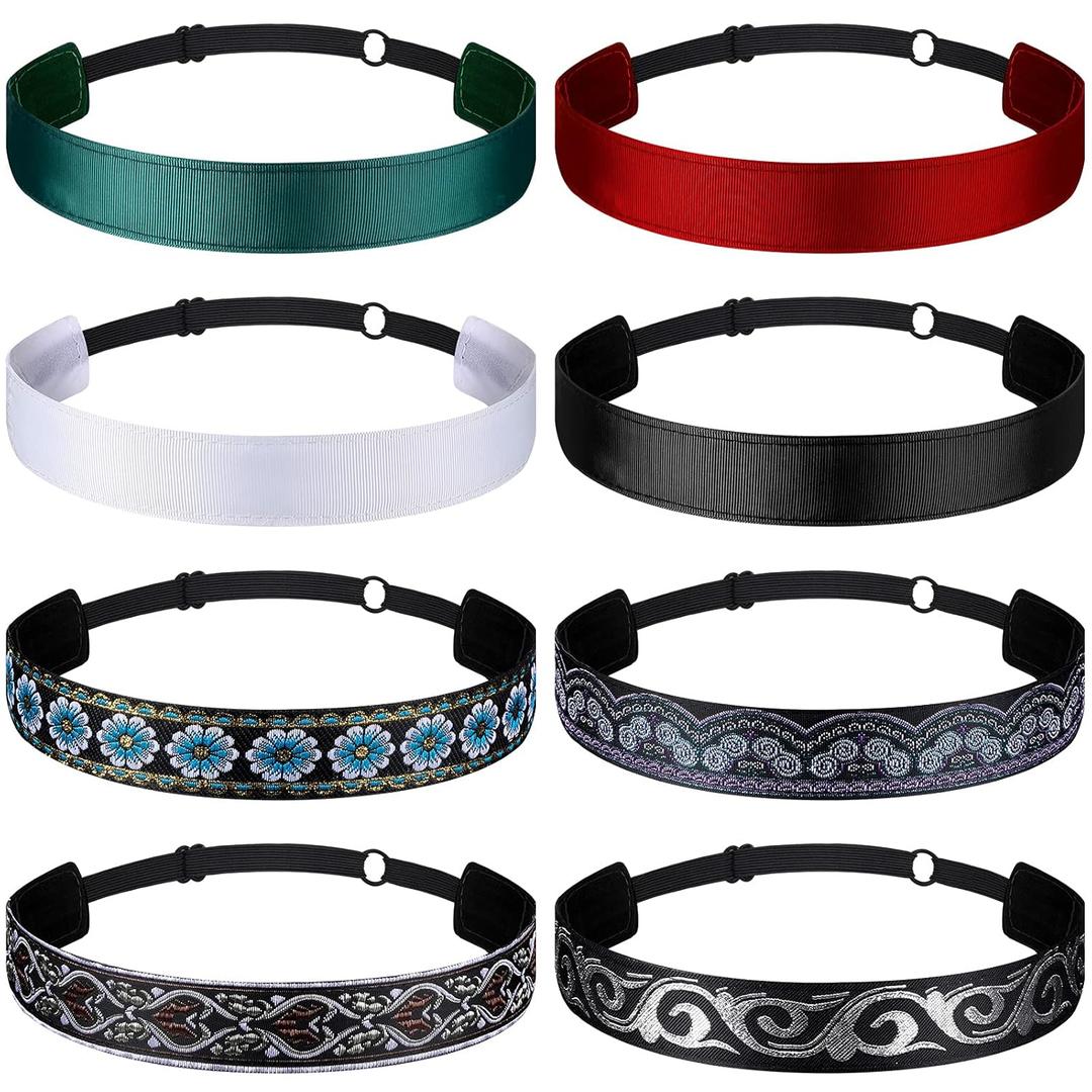 Sintege 8 Pcs Woman Elastic Headband Adjustable Non Slip Velvet Lined Headbands Solid Color Boho Hair Bands for Women Sport Yoga Work Makeup Stylish Hairband(Classic Style)