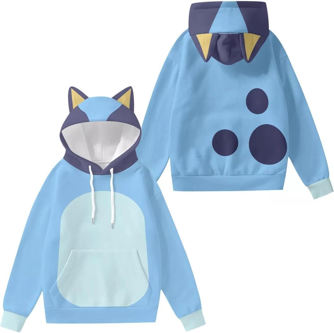 Adult Costume Hoodie Dog Ears Hooded Sweatshirt Sweater (Large, Blue)