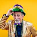 Geyoga 5 Pcs Mardi Gras Costume Accessories Set Mardi Gras Purple Green Gold Beads Necklaces Sequin Bow Tie Sequin Fedora Hat for Women Men Carnival Costume Masquerade Parade Party Decoration Supplies