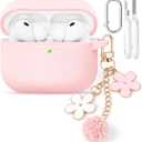 Wowwat for AirPods Pro 3 Case Cover 2025, Soft Pink Silicone Protective Shell Compatible with Apple AirPods Pro 3 Generation Case for Women Girly with Flower Chain, Keychain & Cleaner Kit-Pink