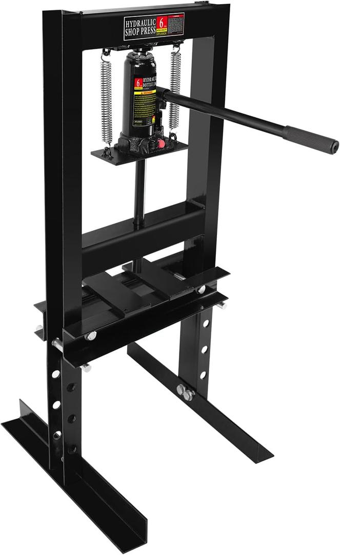 Hydraulic Press,6 Ton H-Frame Garage Floor Adjustable Shop Press with Stamping Plates to Bend, Straighten, Or Press Parts, Install Bearings & U-Joints (Black)
