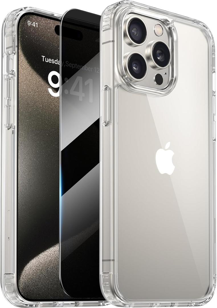 Diaclara Designed for iPhone 15 Pro Case, [with Privacy Screen Protector] [Anti Spy] [Military Grade Drop Protection] Heavy Duty Full-Body Shockproof Phone Case, Clear