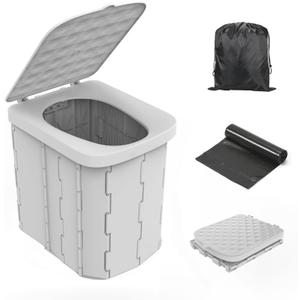 Portable Camping Toilet for Adults - Hapoon XL Portable Folding Toilet with Lid,Travel Portable Potty for Adults,Porta Potty Car Toilet (Gray)