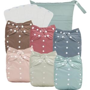 babygoal Large Cloth Diapers Pack of 13 for 3-5 Year Toddlers, Cloth Diaper Covers 6 Pack with 6pcs Inserts and Wet Bag, Reusable Washable & Waterproof (Neutral Color 52, Large)