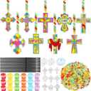 Pasimy 36 Sets Cross Crafts Kit Religious Suncatchers Christian Jesus DIY Paint Your Own Window Hanging Ornaments Summer Sunday School Activities Arts Gifts Decorations for Church Vbs Party Favors