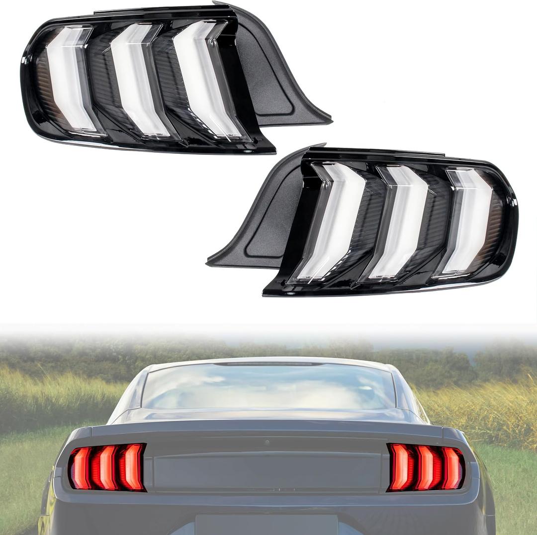 LED Tail Light Assembly Compatible with Ford Mustang and Shelby GT 350 2015-2024 (US Version) with Sequential Turn Signal Light, Rear Replacement Lamp Driver&Passenger Side (Clear Lens)