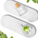 2PCS Water Absorbing Stone Tray, Fast Drying Diatomite Stone Sink Tray, Water Absorbent Diatomite Coasters, Stones Soap Trays for Kitchen Sink, Bathroom Counter Hand Soap Dish & Holders (2pcs 2110cm White Oval)