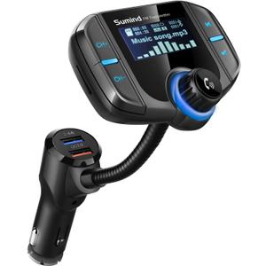 (Upgraded Version) Bluetooth FM Transmitter, Sumind Wireless Radio Adapter Hands-Free Car Kit with 1.7 Inch Display, QC3.0 and Smart 2.4A Dual USB Ports, AUX Input/Output, TF Card Mp3 Player (Black)