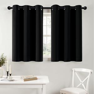 MIULEE Short Curtains for Windows - Black Blackout Half Window Curtains Thermal Insulated Drapes for Kitchen Bedroom Bathroom Grommet Small Basement Tiers Halloween Decor W40 x L36 Inch 2 Panels