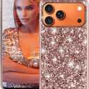 Silicone Case for iPhone 17 Pro Max 5G Phone Case Glitter Sparkle Bling, Hybrid Matte Back Cases Heavy Duty Shockproof Protective Cover for iPhone 17 Pro Max Cute Case for Women 6.9" Funda (Rose Gold)