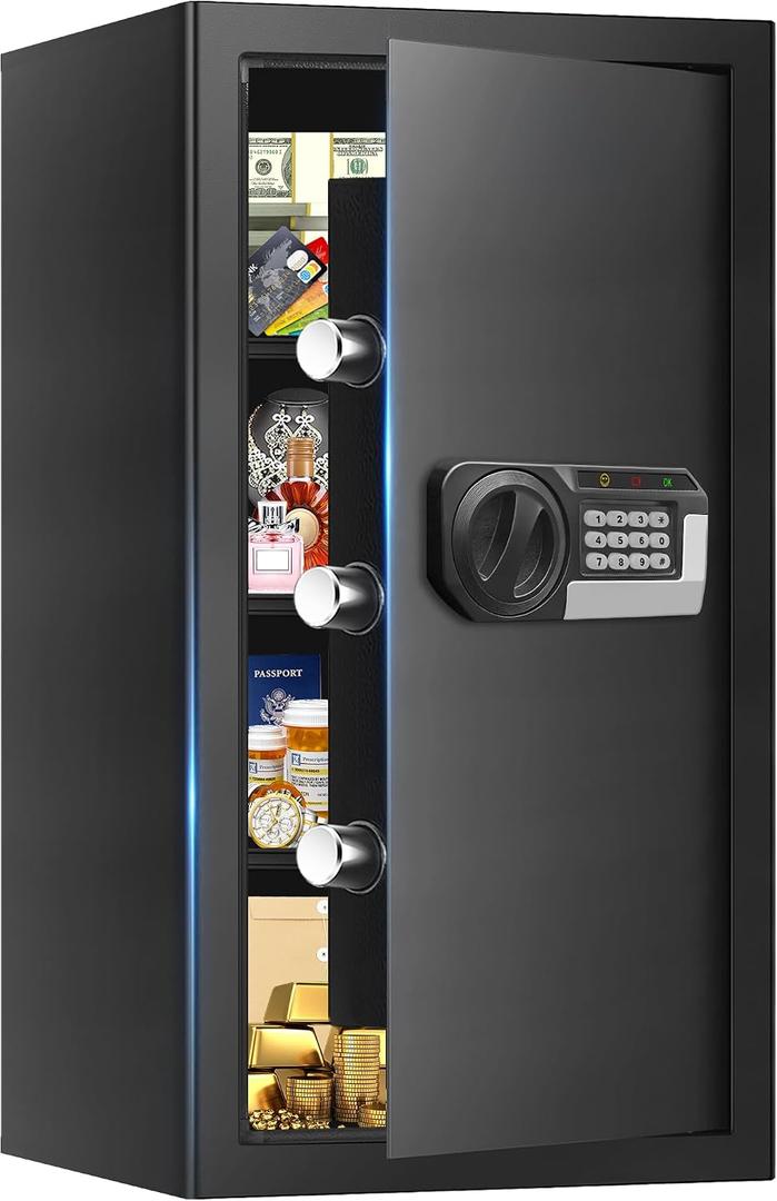 6.2 Cuft Large Home Safes Water and Fireproof with Digital Keypad & Key Lock, Fire Security Safe Box with 3 Removable Shelves, Fireproof Safes for Money Documents Jewelry, 27.56"H x13.78"W x 11.81"D
