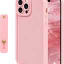 NITITOP Compatible with iPhone 14 Pro Case Cute Simple Design Stylish Enhanced Camera Protection with Wrist Adjustable Hand Strap Kickstand Grip Holder Touch Soft Protective Cover - Pink