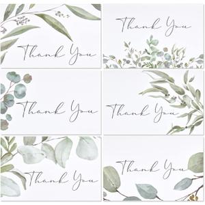 Crisky 50 Pack Greenery Thank You Greeting Cards with Envelopes & Stickers.6 Design Watercolor Greenery Greeting Cards Perfect for: Wedding/BabyShower/Birthday/Graduation. 4x6 Folded, Tented, Bulk