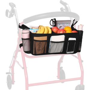 Upgraded Rollator Basket, Large Walker Accessories Bag with Multiple Pockets, Rollator Accessories for Seniors Baskets for Rolling Folding Walker Easy to Use(Black)
