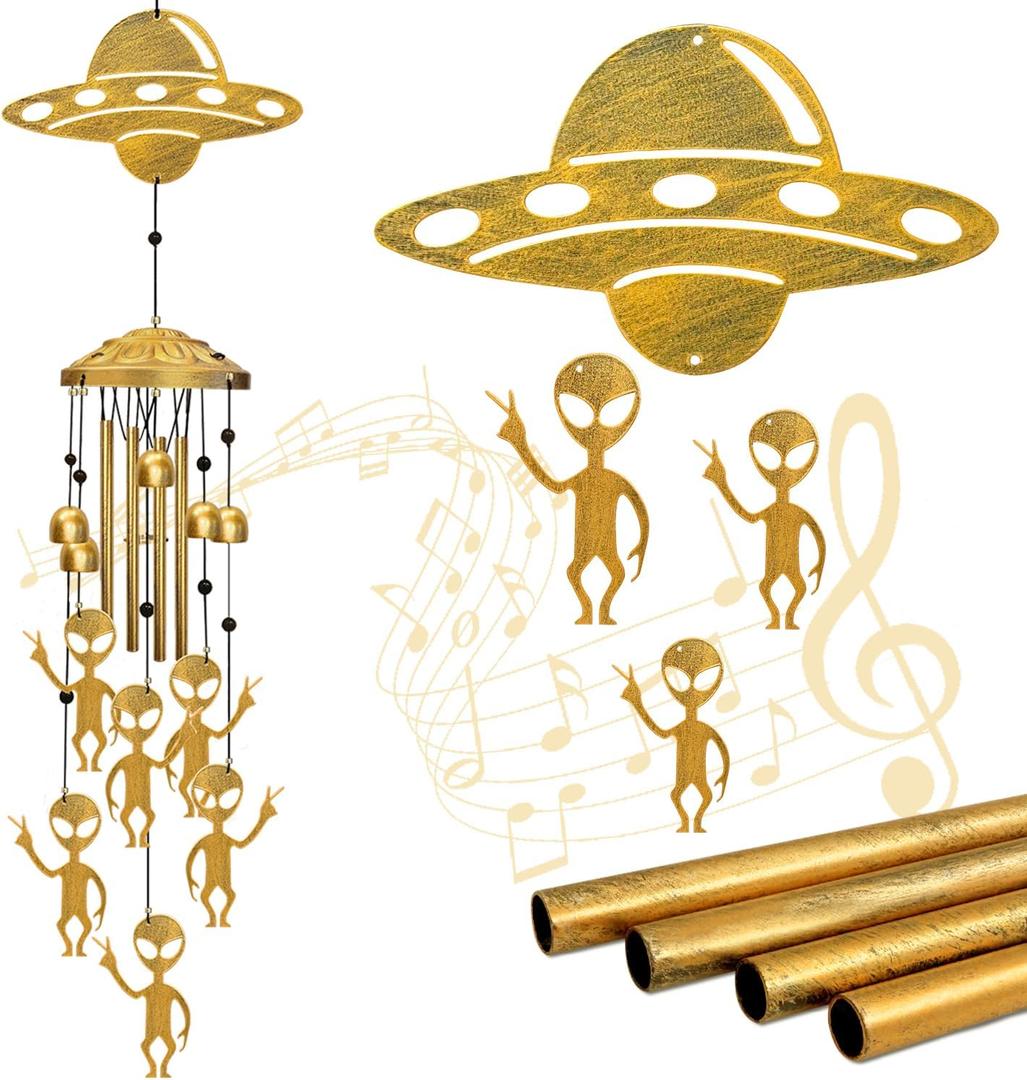 Alien Wind Chimes for Outside, Extraterrestrial UFO Windchimes Decor, Metal Saucerman Bell, UFOs & Aliens Wind Chime Yard Garden Decor Outdoor, Men/Women/Memorial/Housewarming/Birthday/Festival Gifts