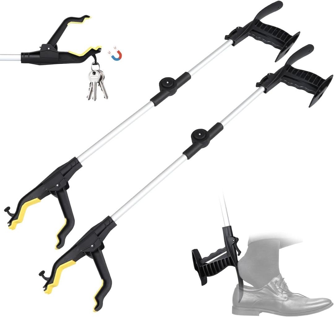32" Grabber Reacher Tool,2-Pack Foldable Reacher Grabber Pickup Tool with Shoehorn,Trash Picker Upper Grabber,Bend-Free Gifts for Seniors (Yellow+black)