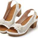 Epsion Women's Platform Heels Block Chunky Sandals Open Toe Ankle Strap Shoes Fashion Dress Summer Beach Sandal 2026 (White)