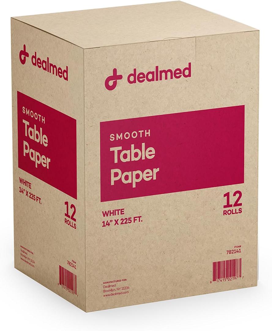 Dealmed Exam Table Paper (12 Rolls) 14 x 225' Smooth, White Medical Exam Cover for Doctors Offices, Medical Facilities, Patternmaking, Tracing and More