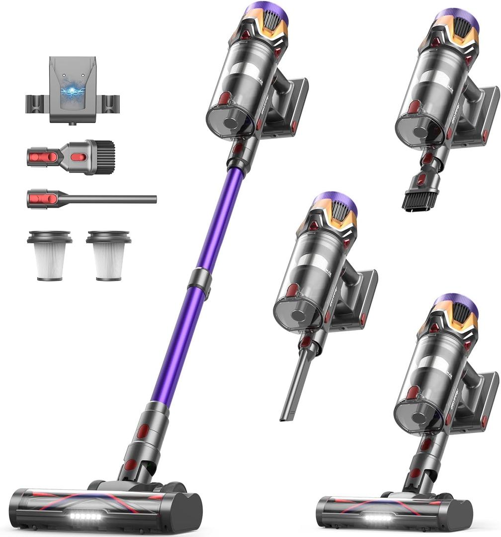 Cordless Vacuum Cleaner 55Kpa/650W/70Mins,1.8L Self Standing Stick Vacuum,Upgraded Vacuum Cordless with Hurricane Mode,Touch Screen,Anti-Tangle Wireless Vacuum,Vacuum Cleaners for Home/Pet Hair/Carpet (Purple)