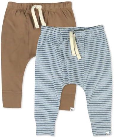 HonestBaby Multipack Honest Pants Joggers Pull on 100% Organic Cotton for Infant Baby and Toddler, Boys, Girls, Unisex 1PCS 6-9, Blue and Brown