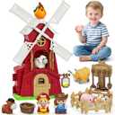 Toddler Toys for 1 2 3 Year Old, Farm Animals Windmill Barn Montessori Educational Toys, Farm Playset with Assorted Pretend Accessories, Christmas Birthday Gift for Baby Boys Girls 12-18 Month