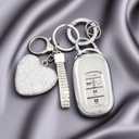Key Fob Cover with Diamond Bling Keychain for Women, Car Key Holder Compatible with Honda 2022 2023 2024 2025, TPU Key Case and Elegant Heart Key Chain (Silver, 1PCS)