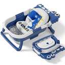 Collapsible Baby Bathtub for Newborn, Foldable Baby Bath Tub with Thermometer & Soft Floating Cushion & Drain Hole, Portable Travel Infant Bath Tubs for Newborns to Toddlers 0-36 Months Boy, NavyBlue