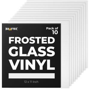 Frosted Vinyl for Glass [12in x 11in] Compatible with Cricut, Silhouette and More. Permanent Adhesive White Translucent Etched Glass Vinyl [Pack of 10]