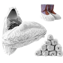 Premium Disposable Boot & Shoe Covers Booties | 100 Pack | Durable, Non-Slip, Non-Toxic, Water Resistant, Recyclable Protectors for Indoor & Outdoor | Large Size Fits Most Shoes (White)