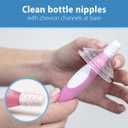 Dr. Brown's Reusable Sponge Baby Bottle Cleaning Brush with Suction Cup Stand, Scrubber and Nipple Cleaner, Pink 1-Pack