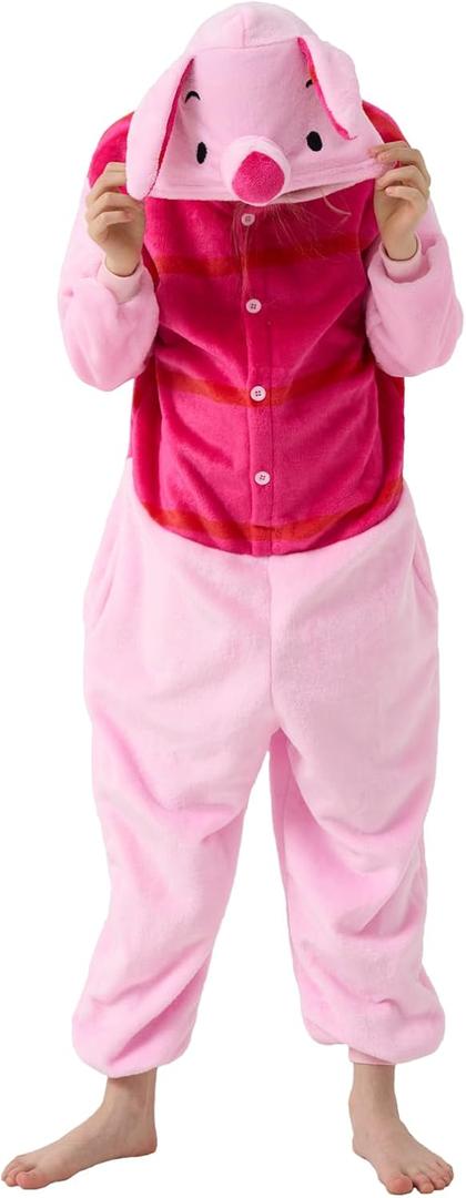 Unisex Children Animal Onesie Pajamas,Kids Flannel Halloween Cosplay Costume/Homewear/Sleepwear (Pink)