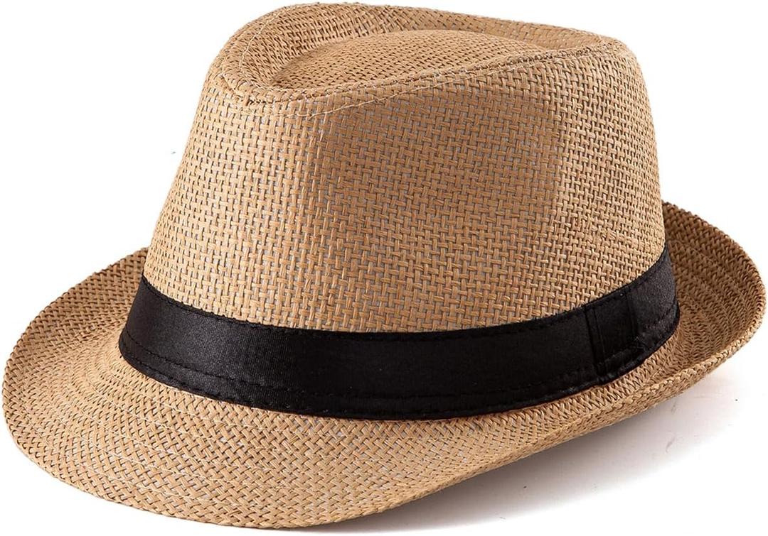 LADYBRO XL Straw Fedora Hats for Men Summer Trilby Beach Travel Panama Casual, 7 1/2 (L)