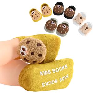 SAOROPEB 4-Pair Baby Girls Socks, Non-Slip Grips for Babies Toddler, Ankle Socks for Girls (0-12 Months, Cookie)