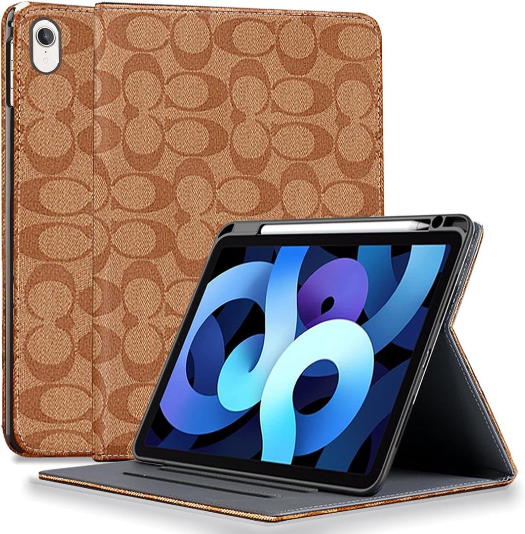 Designer Compatible with iPad (A16) 11th Generation Case 11 Inch 2025,iPad 10th Generation Case 10.9 Inch 2022,Slim Stand PU Leather,with Pencil Holder and Soft TPU Back,Auto Sleep/Wake-Brown