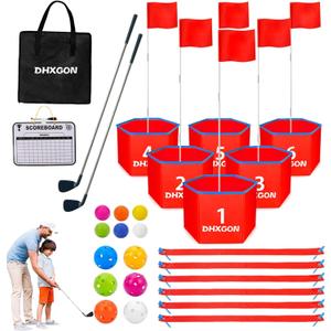 Backyard Golf Game with 2 Clubs, Portable 6 Hole Golf Course for Golf Practice Game, Outdoor Yard Golf Chipping Game for Family and Adults, Beach, Park, Lawn, Field Day Reunion Party Games (Red)